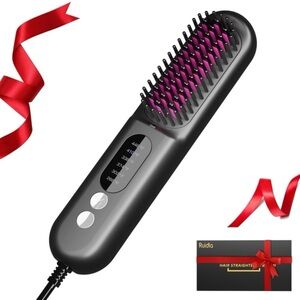 Ruidla Black/Pink Fast Heating Electric Hair Straightening Brush Tool | NEW/NIB!